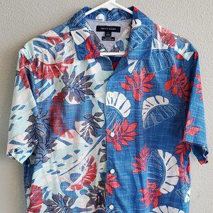 Tommy Hilfiger Men's Red/White/Blue Hawaiian Shirt Custom Fit Size Large